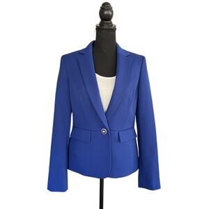 AK Anne Klein Blazer Women's Size 6 Cobalt Blue 1 Button Suit Jacket Textured